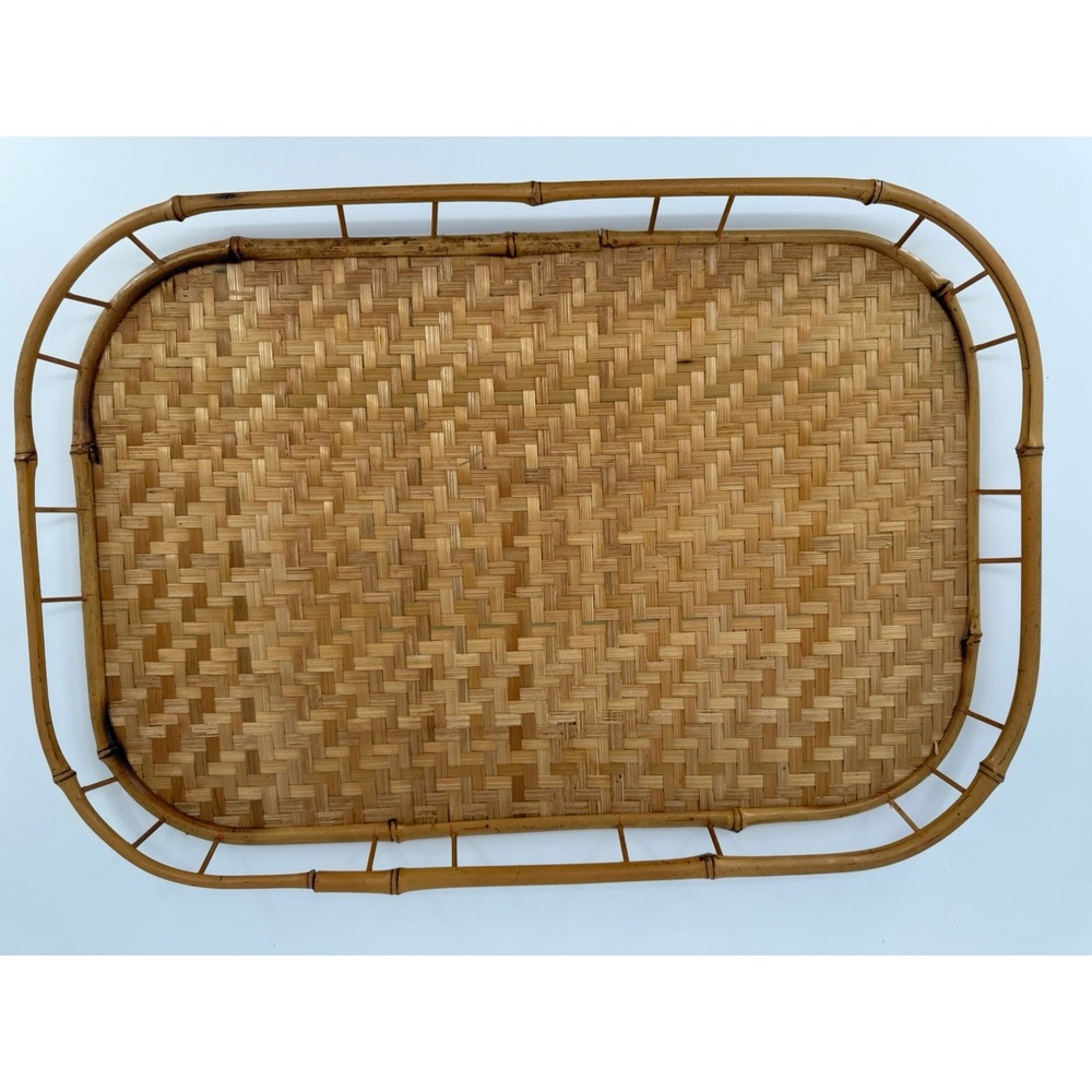 Set of 6 Vintage Bamboo Wicker Rattan Serving Trays Mid Century Japanese Wares - Picture 7 of 16